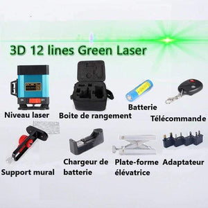 Niveau laser rotatif 360 degrés auto-nivelant 12 lignes  avec télécommande sans fil Trouvercliker